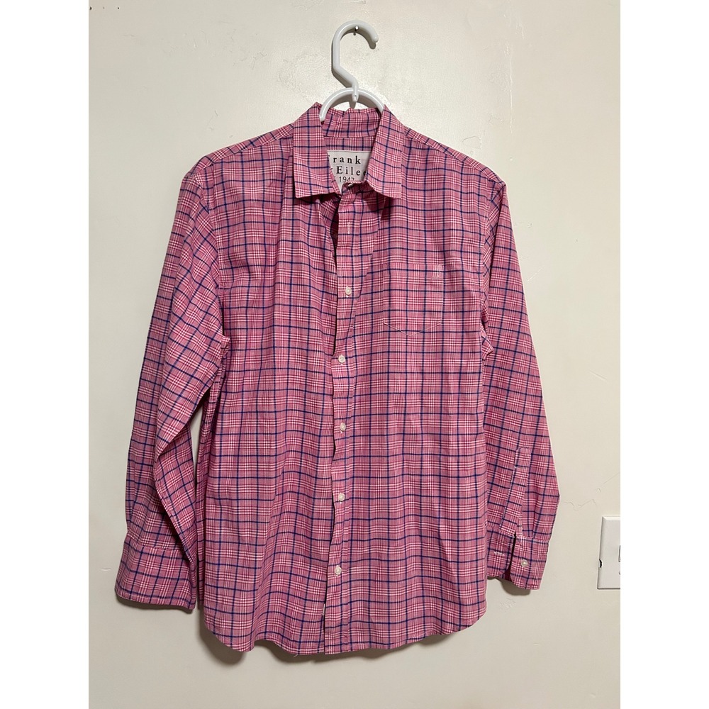Frank & Eileen Luke Pink Blue Plaid Cotton Button Down Shirt Made in USA Small